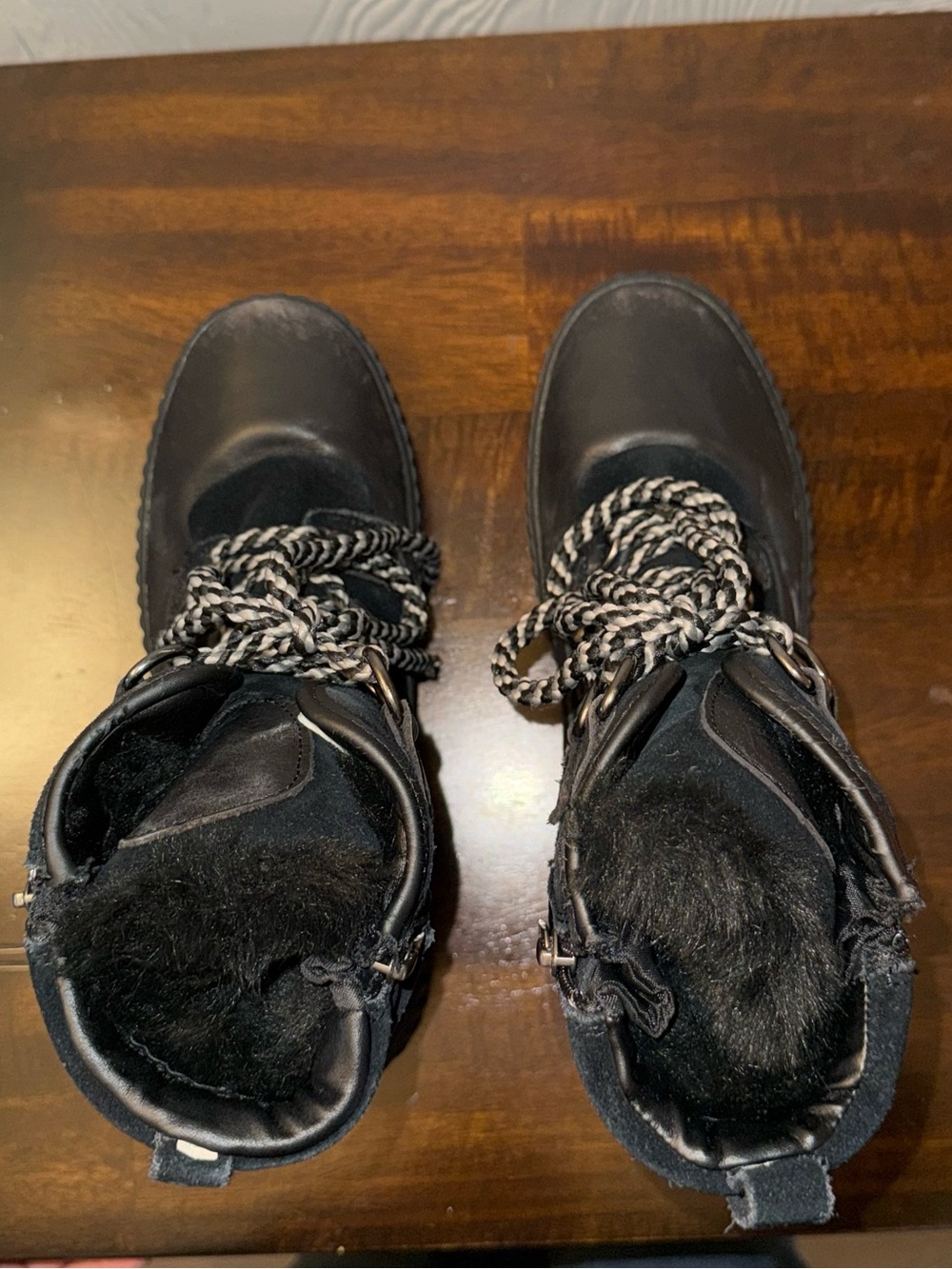 Pajar Black Faux Fur Lace-Up Platform Ankle Boots - Picture 9 of 9